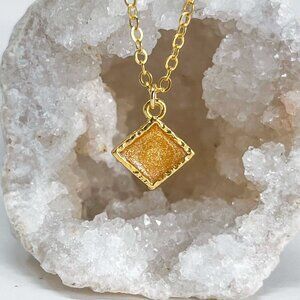 3/$20 14k Gold Glitter Resin Diamond Handmade Charm Pendant Necklace